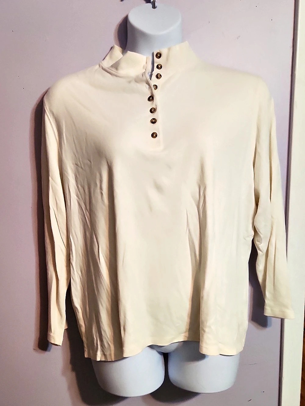 Cream Button Neck Long Sleeve Tunic